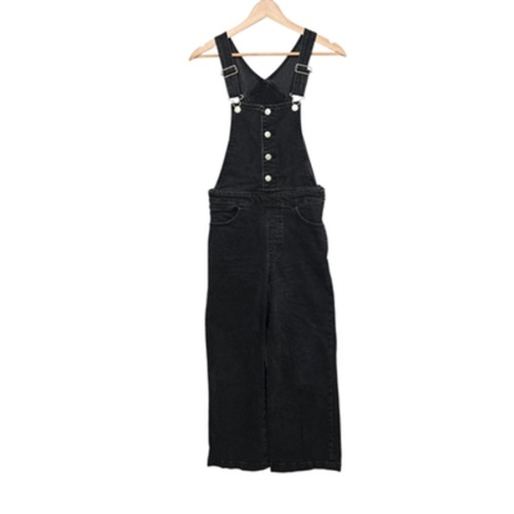 Levis Overalls Womens 25 Black Wide Leg Denim Jeans Stretch Button Front Pockets